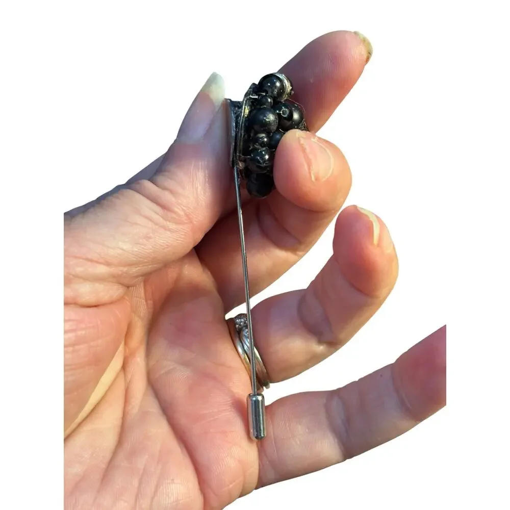 Black Bead Cluster Stick Pin Handmade From Vintage Earring Goth Victorian